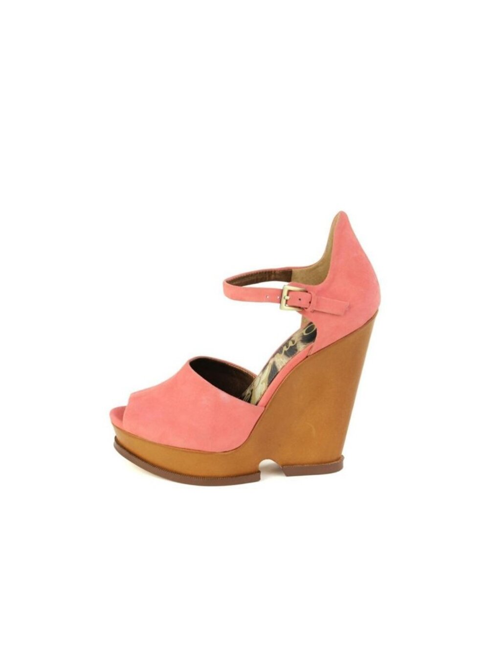 Sam Edelman Javi Platform Wedge Salmon Pink Suede Peach Sandal Like New 7.5